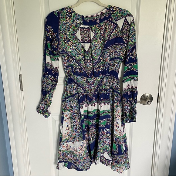 Anthropologie Maeve Blue Patchwork Long Sleeve Monaco Dress - 35744 - Picture 6 of 11